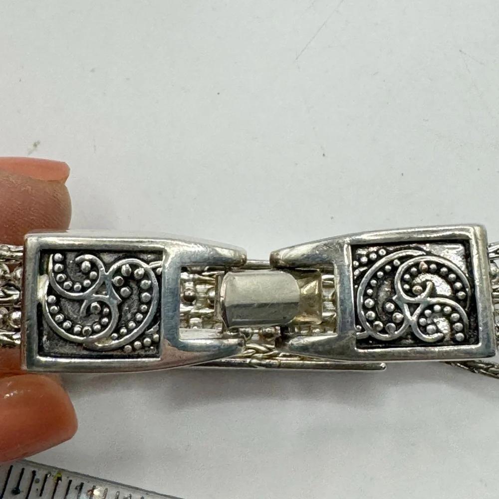 Napier silver plated mixed multiple chain bracelet with foldover clasp signed